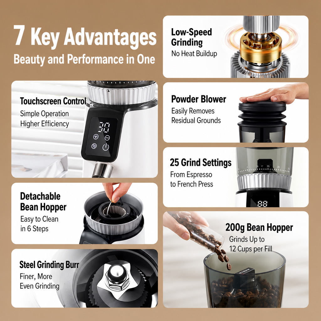 G004 Electric Coffee Grinder - Automatic Precision Espresso Bean Grinder - Detail View 2