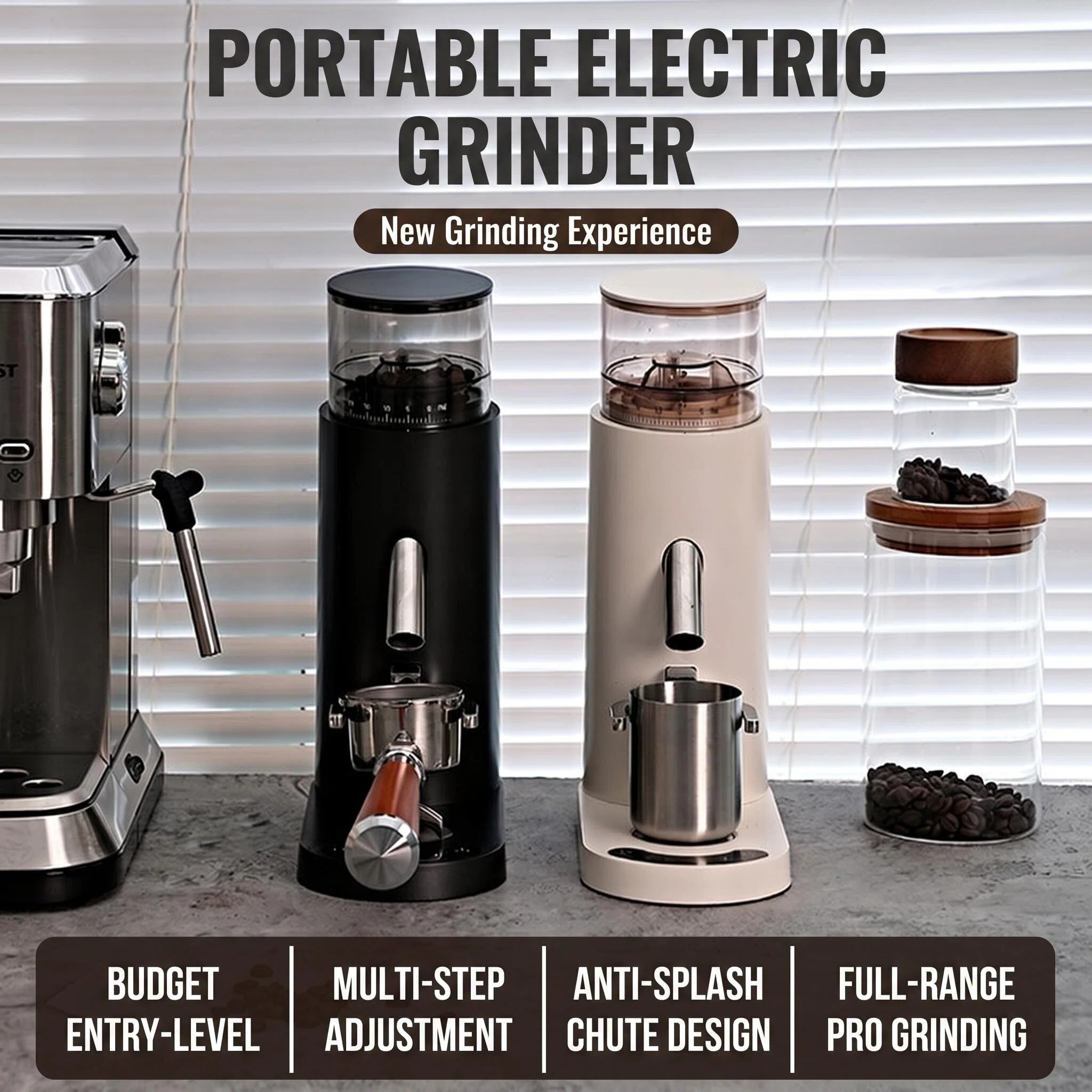 Compact Electric Burr Coffee Grinder - Detail View 1
